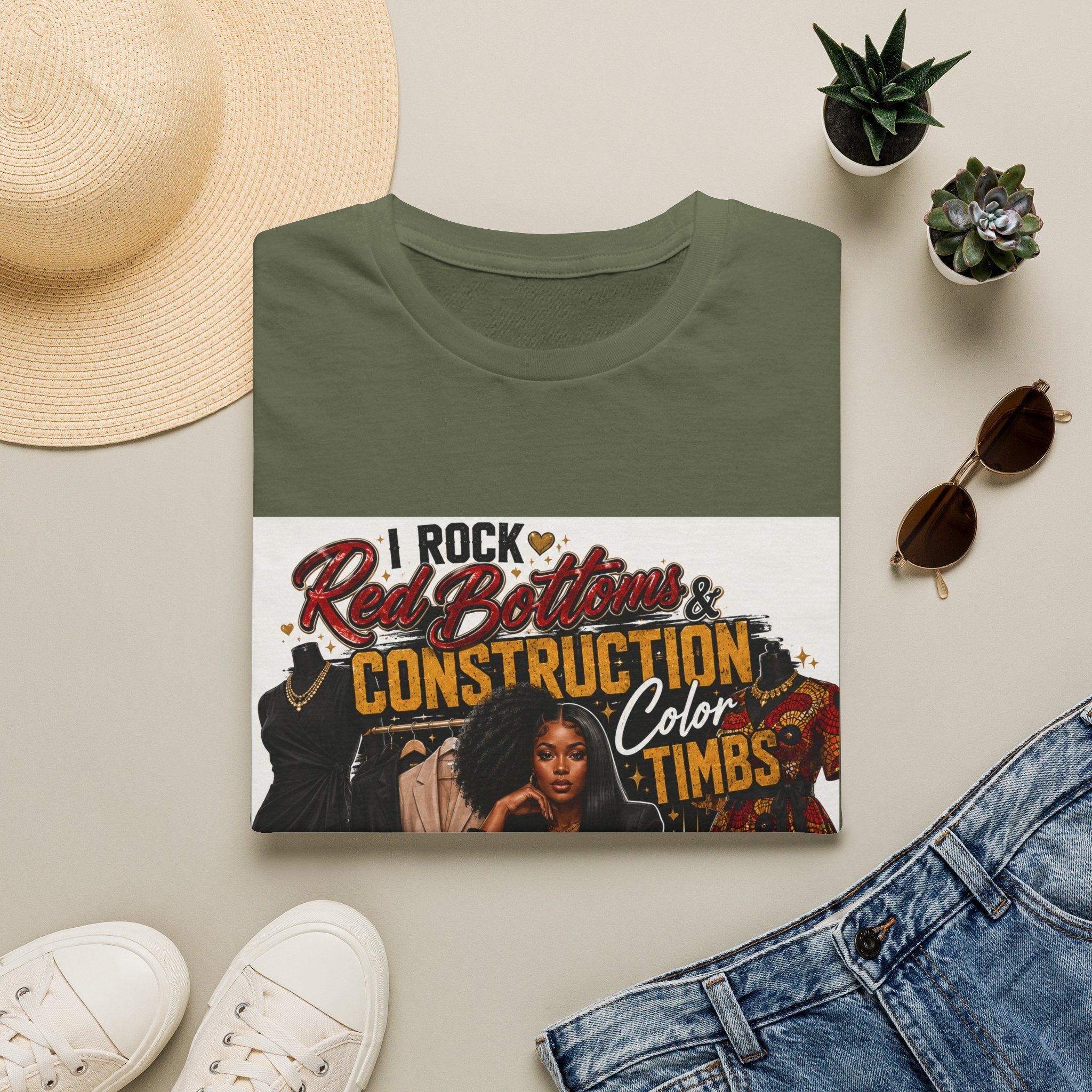T-Shirt — "I Rock Red Bottoms & Construction Color Timbs" Graphic Tee