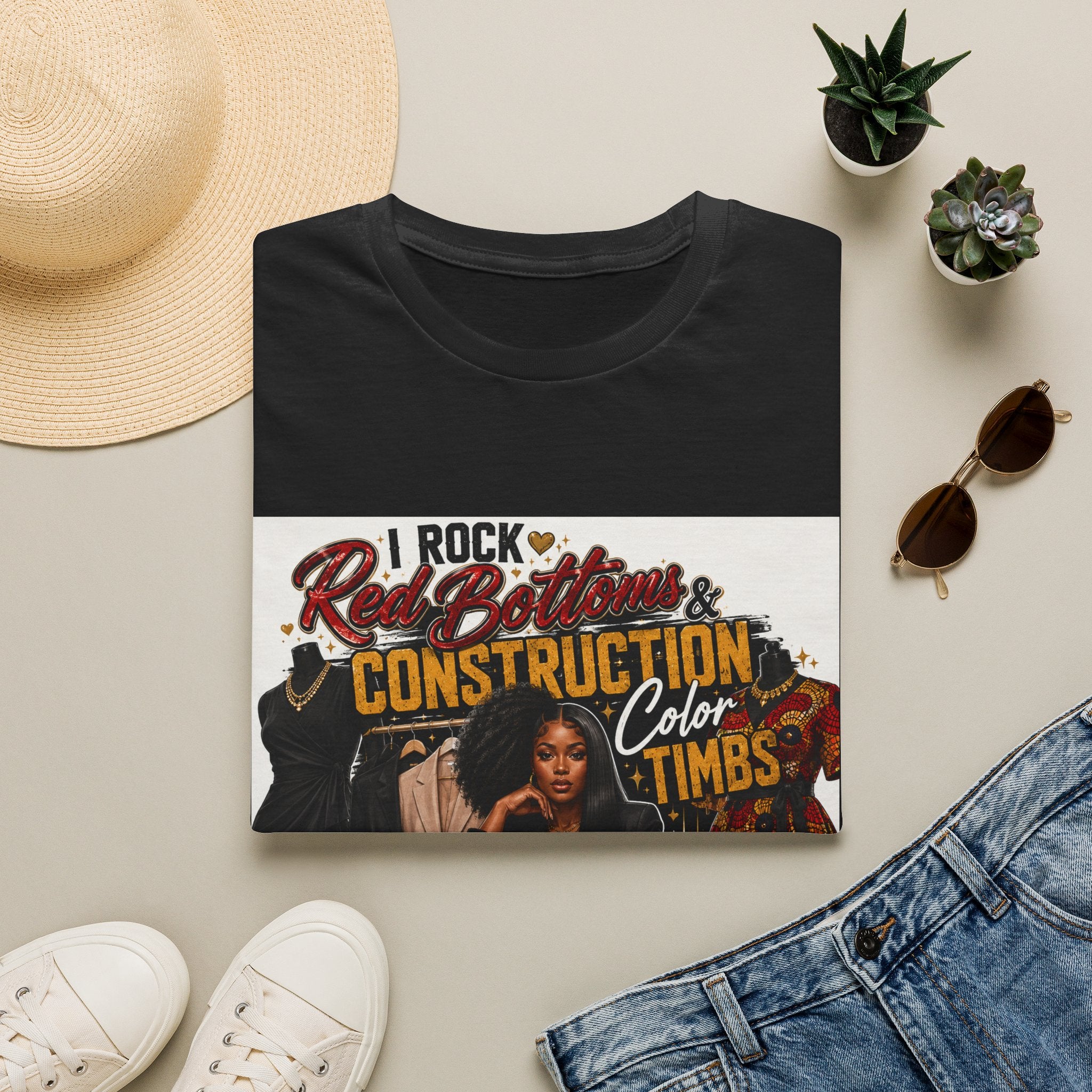 T-Shirt — "I Rock Red Bottoms & Construction Color Timbs" Graphic Tee