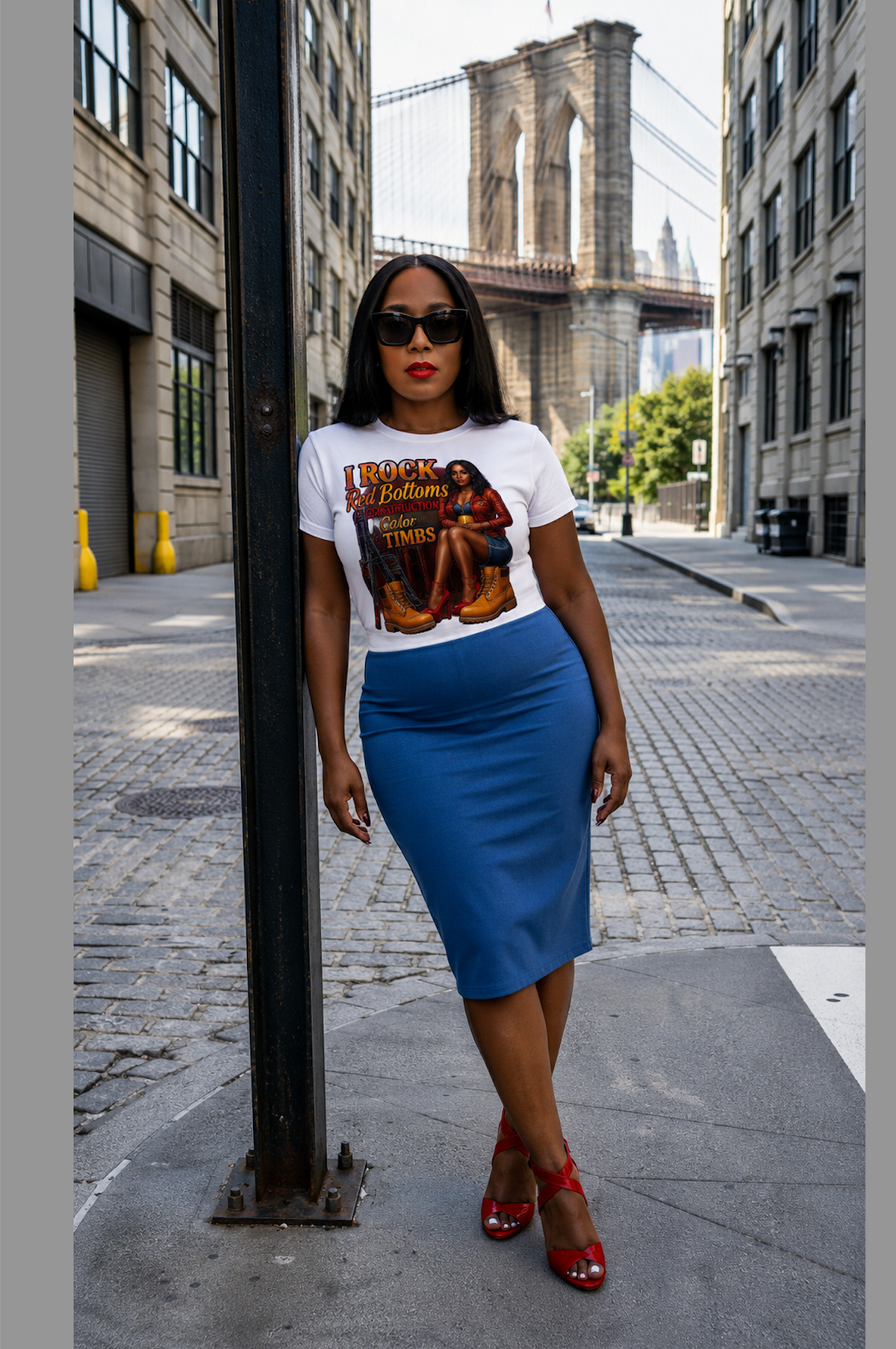 Construction Queen Cropped Tee — “I Rock Red, Construction Color Timbs” Graphic