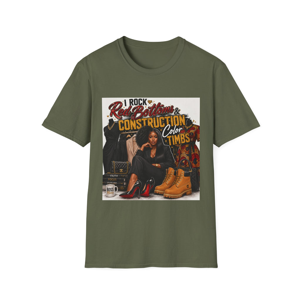 T-Shirt — "I Rock Red Bottoms & Construction Color Timbs" Graphic Tee