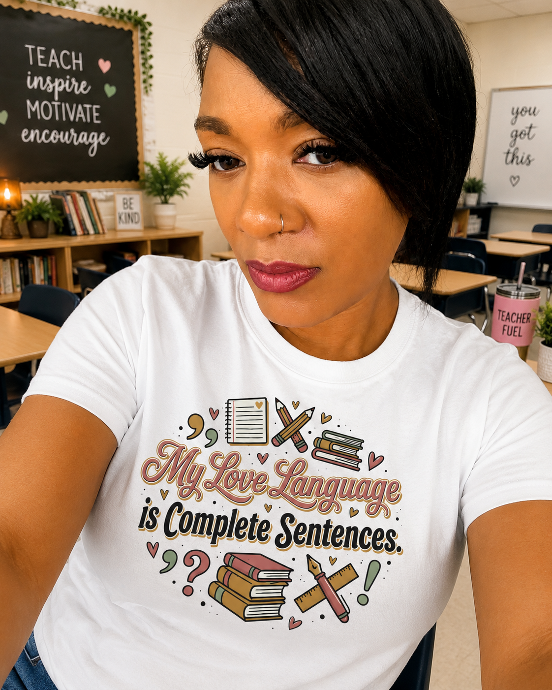 Grammar Lover T-Shirt — "My Love Language is Complete Sentences" Literary Tee
